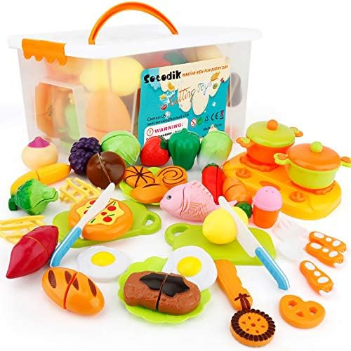 SONiKi 40Pcs Cutting Food Toys, Pretend Food Set with Storage Case, Kitchen Toy Set Fun Cutting Pizz | Amazon (CA)