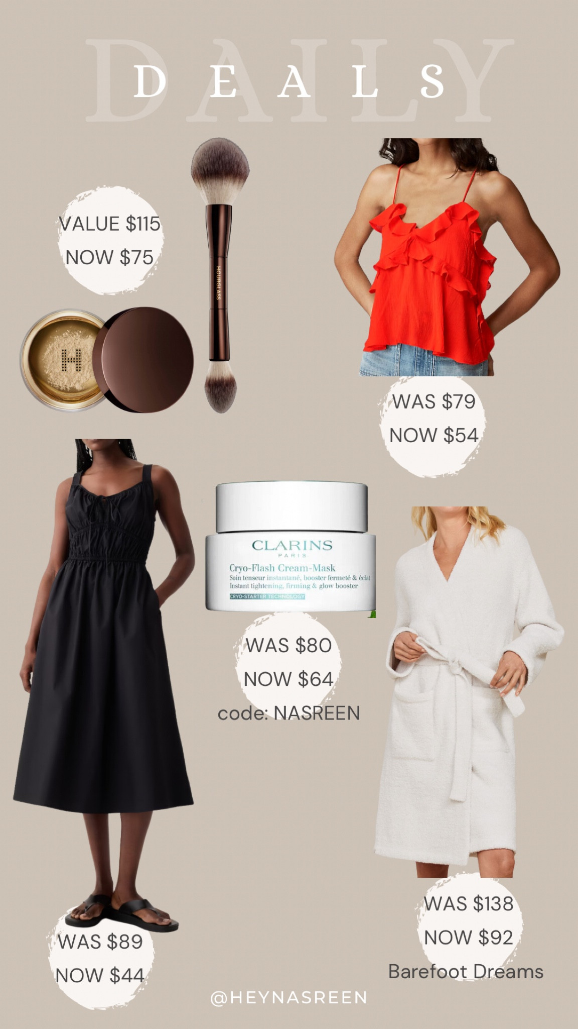 Daily deals on Hourglass brush & powder set, J.Crew top, Gap dress, Clarins cyro mask, Barefoot Dreams robe 

#LTKSaleAlert