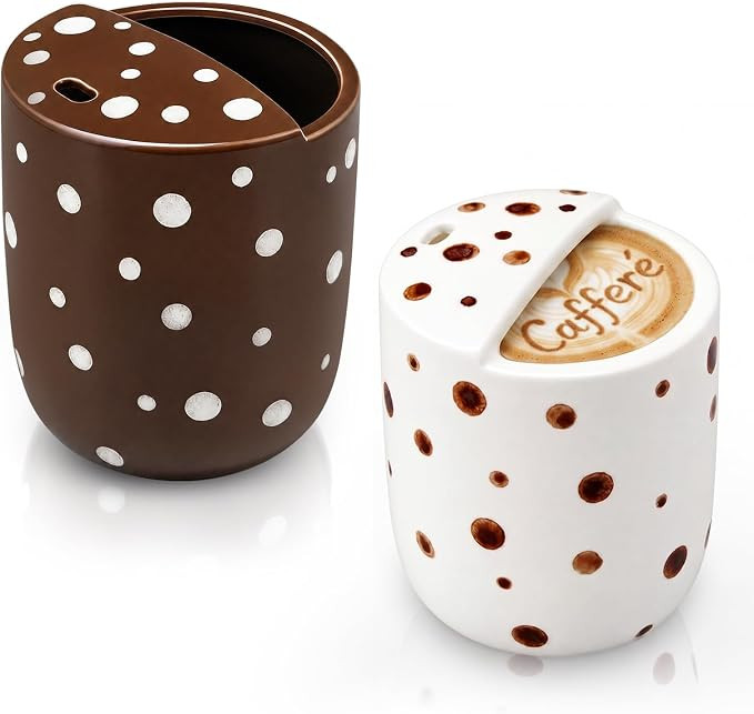 Hushee 2 Pack Ceramic Coffee Mugs with Sip Hole Espresso Cups 10oz Dotted Hand Painted Porcelain ... | Amazon (US)