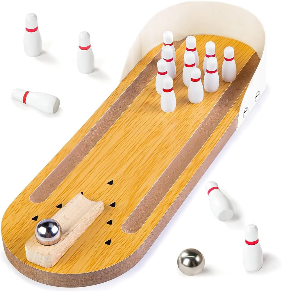 3 otters Mini Bowling Set, Wooden Tabletop Bowling Game Desk Toys Desktop Bowling Home Bowling Al... | Amazon (US)