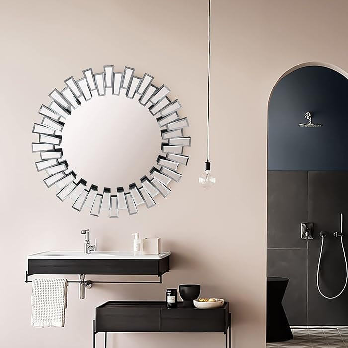 BST FURNH Round Mirror Wall Decor 24 Inches Decorative Wall Mirror with Irregular Framed and Beve... | Amazon (US)