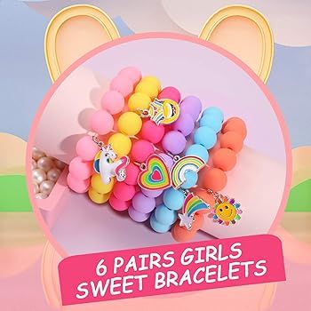 PinkSheep Unicorn Beads Bracelet for Kid Girl, 6PC, Rainbow Bracelet Monster Sun Flower Heart Met... | Amazon (US)