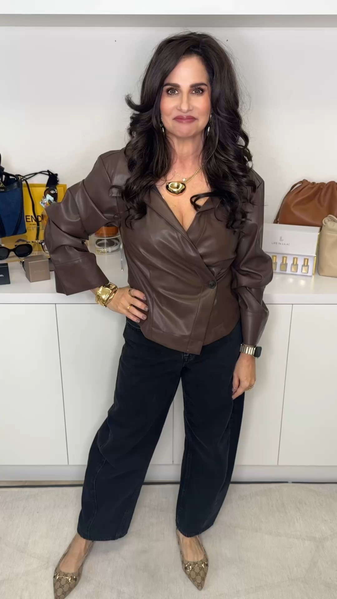 Thanksgiving inspo 2. A more casual look . Jeans 25 , top sm I did wear a bralette underneath but you really don’t have too. 
#thanksgivingstyleinspo #leatherblouse #casuslthanksgivingstyle #fallcasuallook 
#ltkholiday 

#LTKSaleAlert #LTKStyleTip #LTKOver40