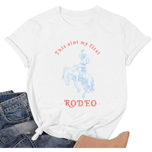 Wrenpies Western Graphic Cowboys Tees for Women Not My First Rodeo Shirts Vintage Cowgirl Country Tshirt Tops (White,XL) | Amazon (US)