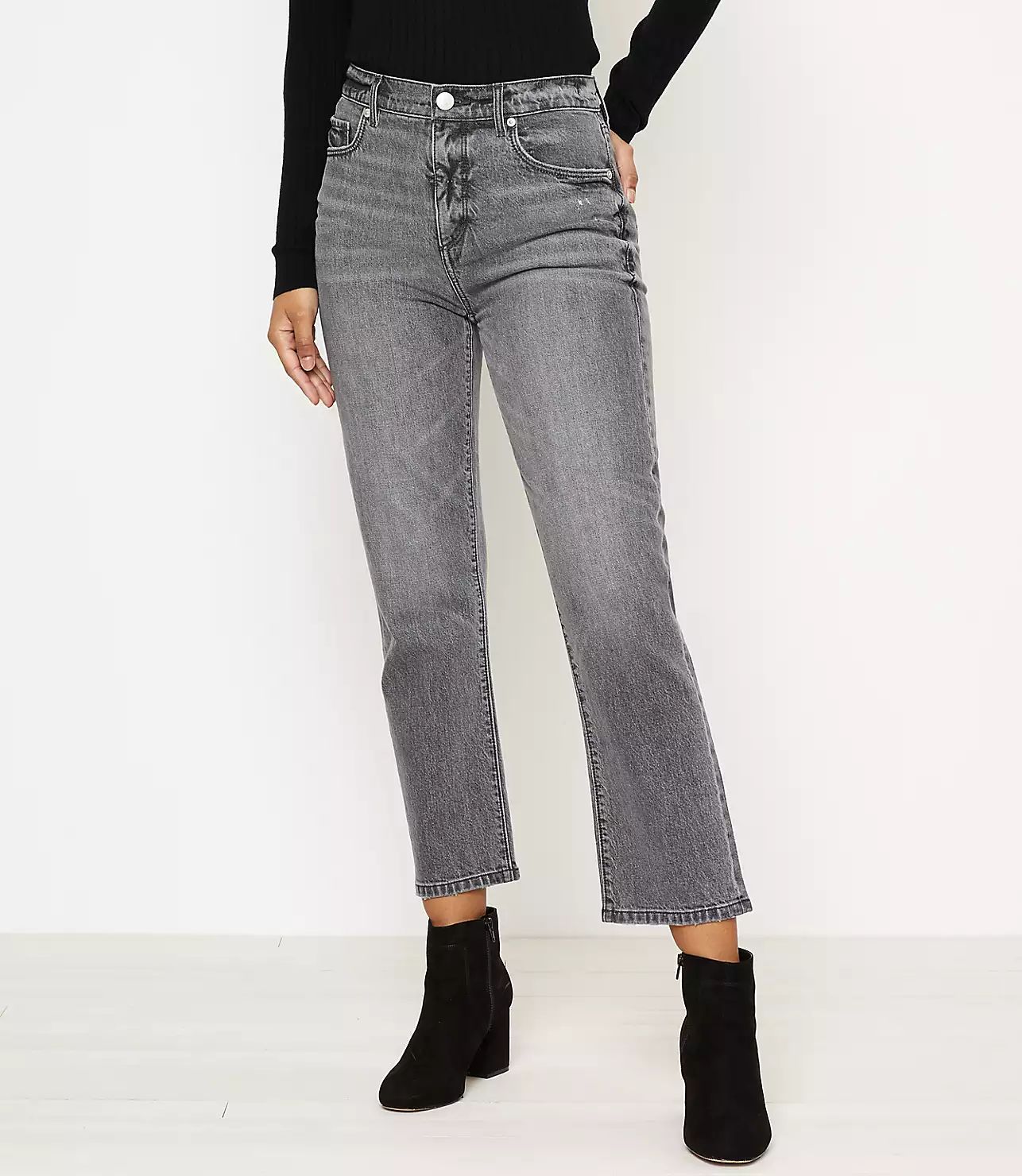 High Rise Straight Crop Jeans in Silver Grey Wash | LOFT