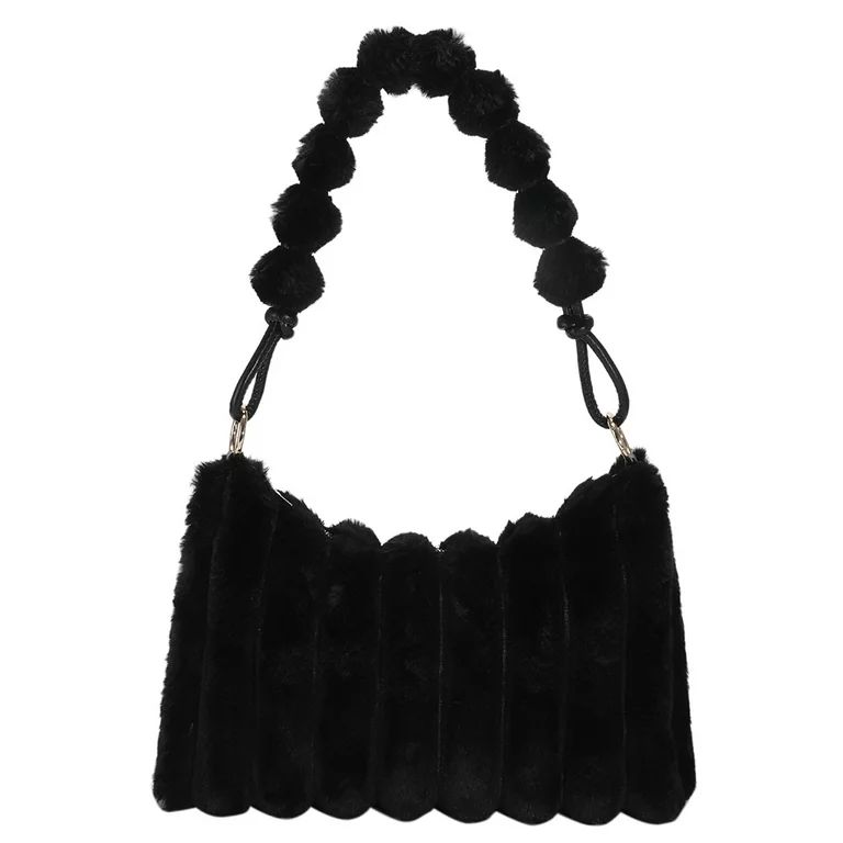 TBOLINE Winter Fuzzy Handbag Fashion Vertical Plush Casual Women Shoulder Bags (Black) | Walmart (US)