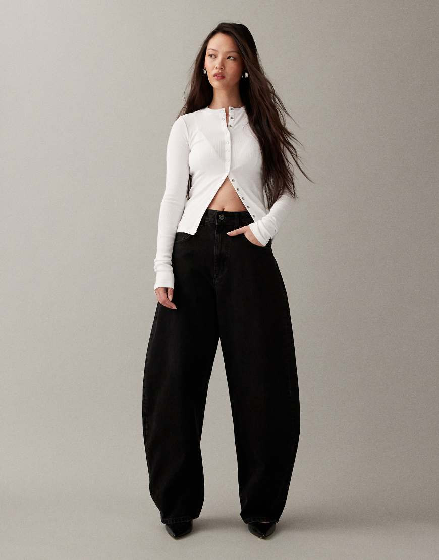 ASOS DESIGN high waisted barrel leg jeans in black | ASOS (Global)
