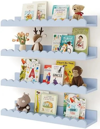 Nursery Book Shelves, 4-Pack White Floating Shelves for Wall Kids, Scalloped Shelves, Wall Book S... | Walmart (US)