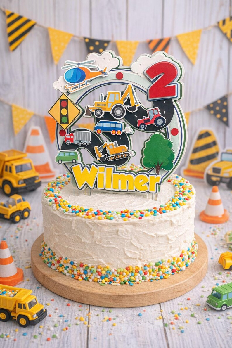 Personalized Construction Cake Topper \u2013 Trucks, Name, Age Birthday Decor | Etsy (Global)