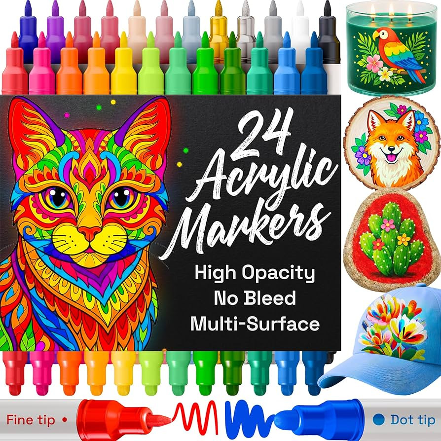 ARTISTRO 24 Acrylic Paint Markers for Rock, Fabric, Wood, Glass, Decoration - Dual-Tip Paint Pens... | Amazon (US)