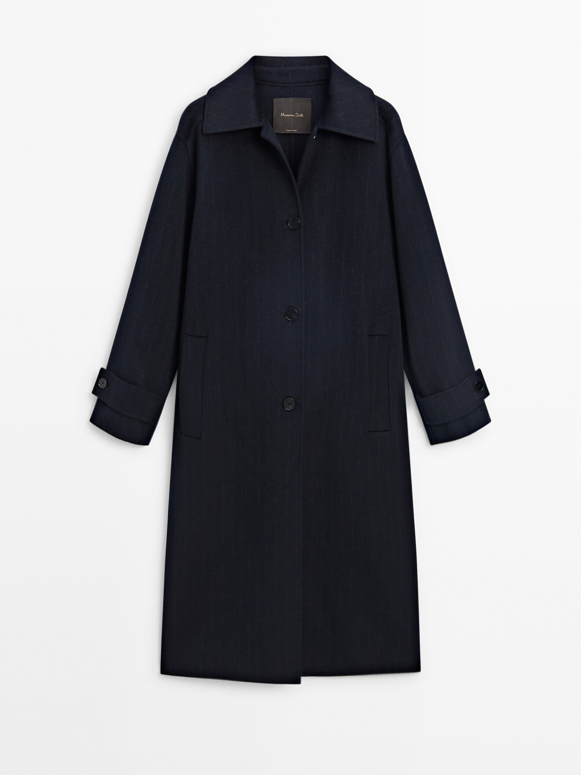 Long pinstripe wool blend coat | Massimo Dutti US