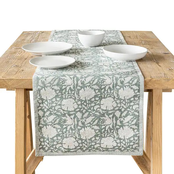 Over&back Hand-Blocked Printed Cotton Table Runner - Machine Washable - Bed Bath & Beyond - 42586... | Bed Bath & Beyond