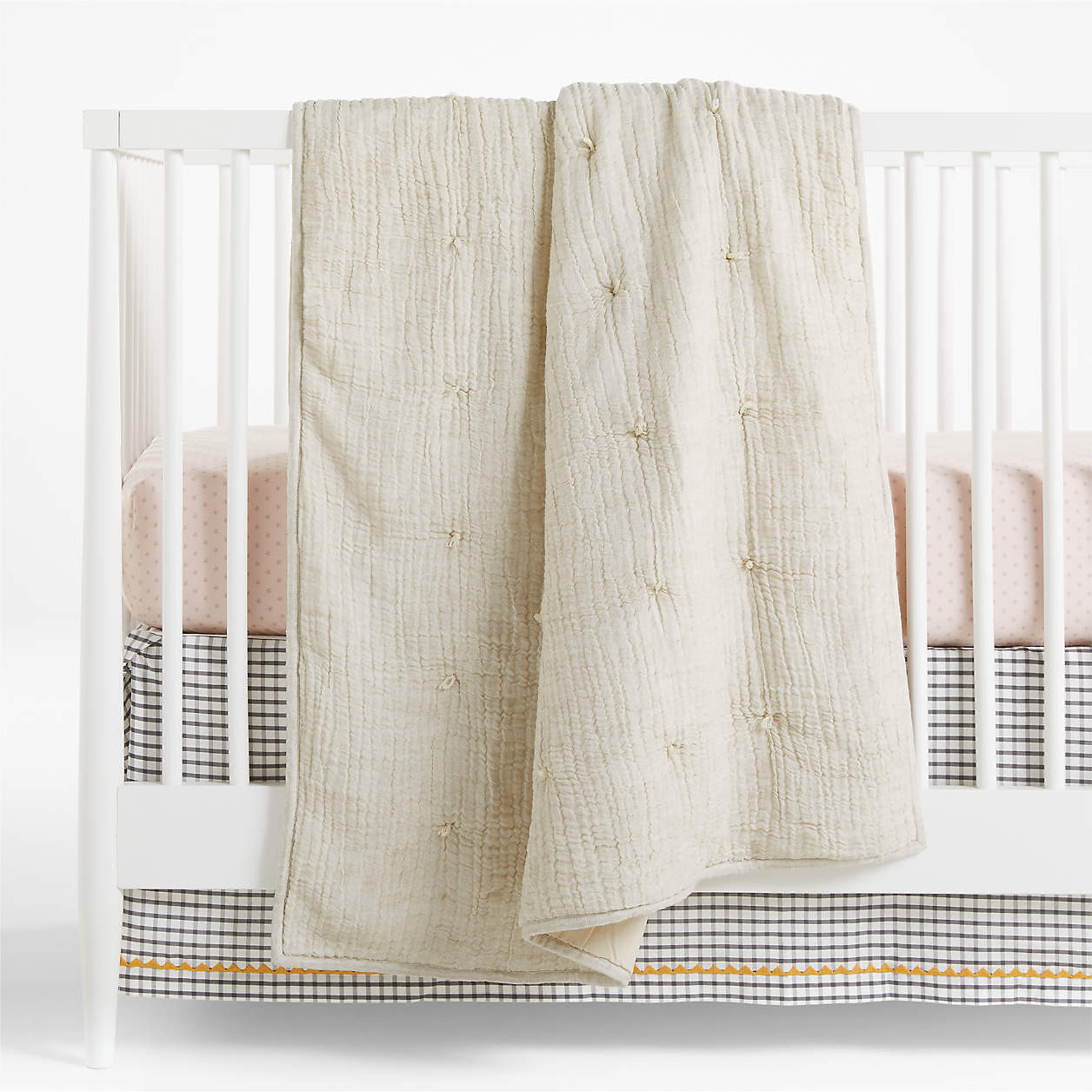 Aire Stone Tan Crinkle Organic Cotton Baby Crib Quilt + Reviews | Crate & Kids | Crate & Barrel