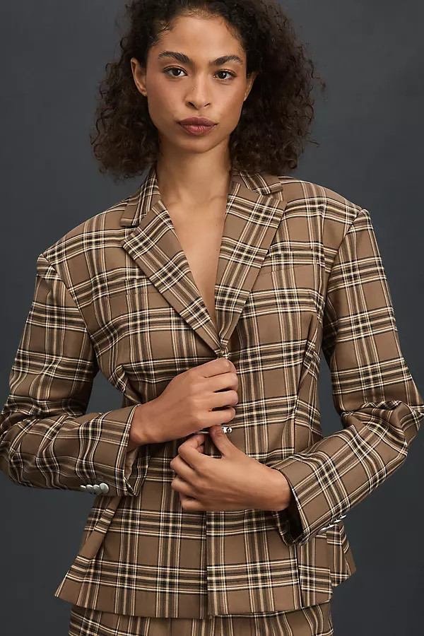 Plaid Pleated Blazer Jacket | Anthropologie (US)