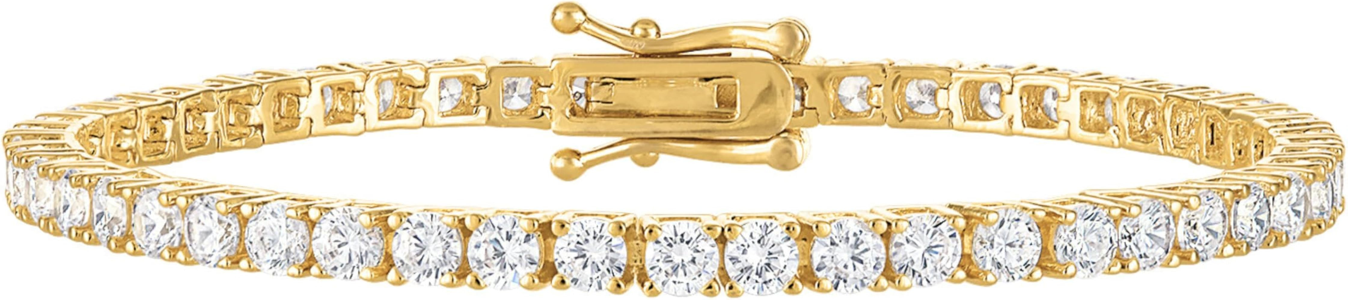 KISPER Tennis Bracelet for Women - 24K White Gold or Gold Plated Round Cut AAAAA CZ, 3mm/4mm Widt... | Amazon (US)