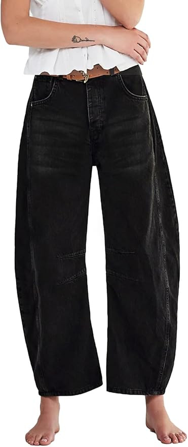 Allimy Womens Jeans Mid Rise Barrel Leg Vintage Jeans for Women Trendy 2024 Denim Pants Non Stret... | Amazon (US)
