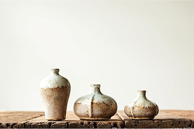 Brown & White Terracotta Vases with Distressed Finish (Set of 3 Sizes) | Amazon (US)