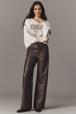 The @merricksart Colette Full-Length Faux-Leather Studded Pants by Maeve | Anthropologie (US)
