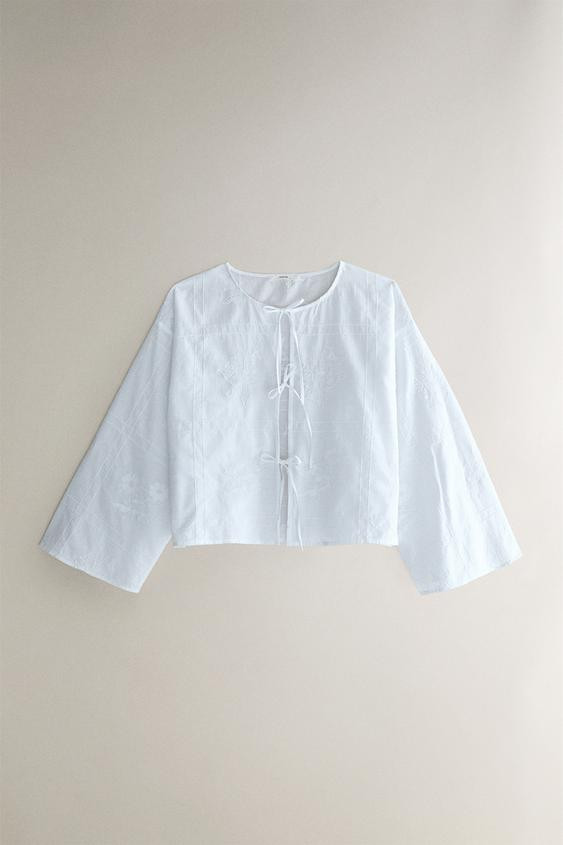 COTTON SHIRT WITH FLORAL EMBROIDERY | Zara US