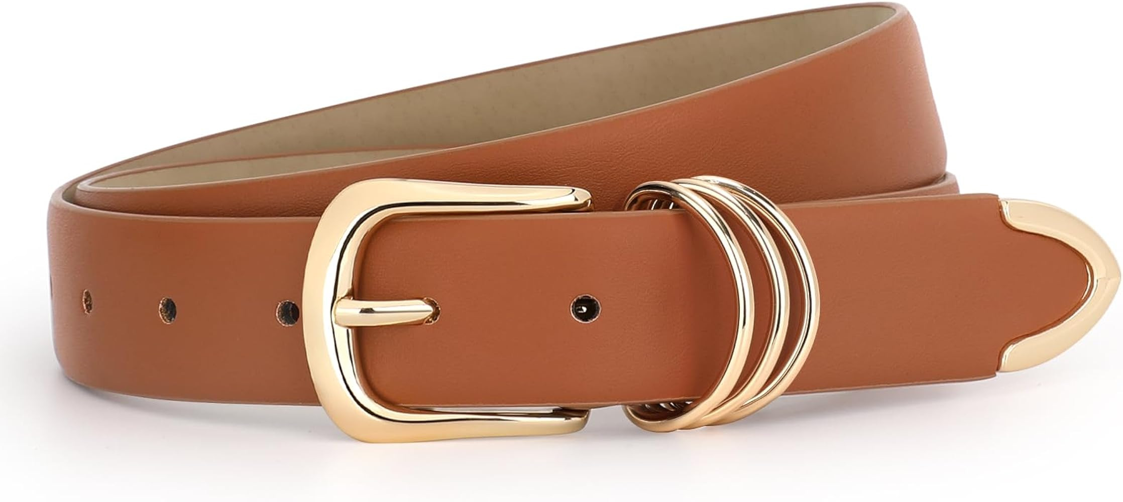 JASGOOD Women Leather Belt Gold Buckle Ladies Elegant Faux Leather Waist Belt for Jeans Pants | Amazon (US)