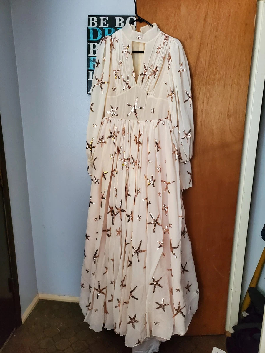 Teuta Matoshi Dress, Cream, Sequin, Stars, Long Sleeve, Turtle Neck | eBay US