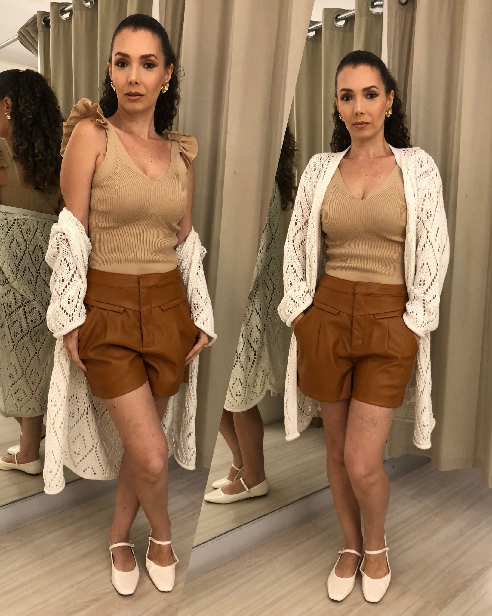 Look perfeito para o “friozinho” do nordeste brasileiro! 😂
Shorts PU caramelo, com body bege e sobreposição de kimono alongando deu uma produção super estilosa. Peças da loja Renner. 
#provadorfashion #modafeminina 

#LTKdicadeestilo #LTKbrasil