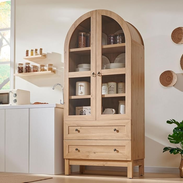 IFGET 71" Tall Arched Kitchen Pantry, Modern Farmhouse Wood Kitchens Storage Cabinets with 2 Larg... | Amazon (US)