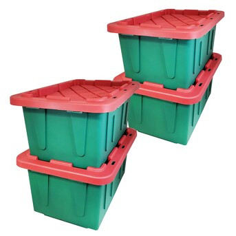 Homz Products 4-Pack Large 15-Gallon s (60-Quart) Green Base/Red Lid Heavy Duty Holiday Tote with... | Lowe's