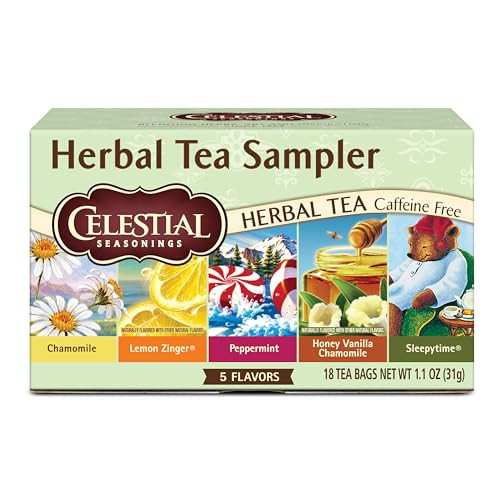 Celestial Seasonings Herbal Tea Sampler Variety Pack, Caffeine Free, 18 Tea Bags Box | Amazon (US)
