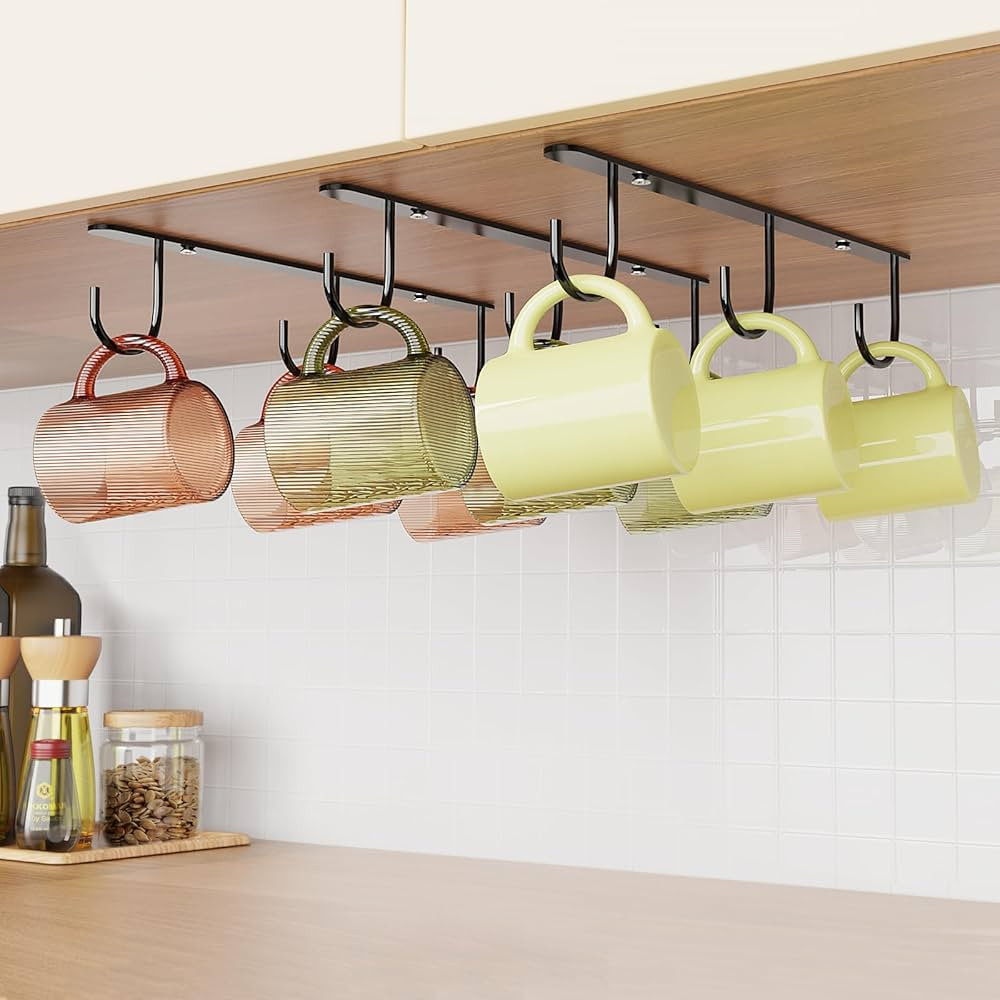 3 Pack Mug Hooks, Under Cabinet Coffee Mug Holder with 9 Hooks for Displaying Mugs, Cups and Kitc... | Amazon (US)