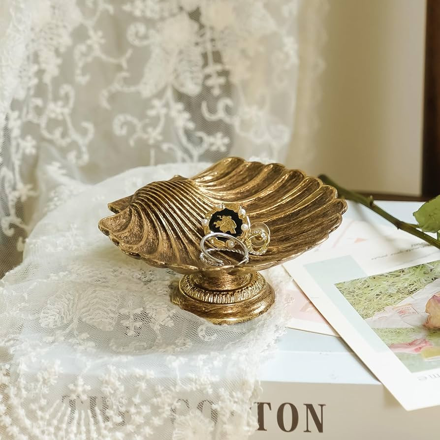 NIKKY HOME Vintage Gold Ring Holder Jewelry Dish, Shell Shaped Trinket Display Decorative Metal T... | Amazon (US)