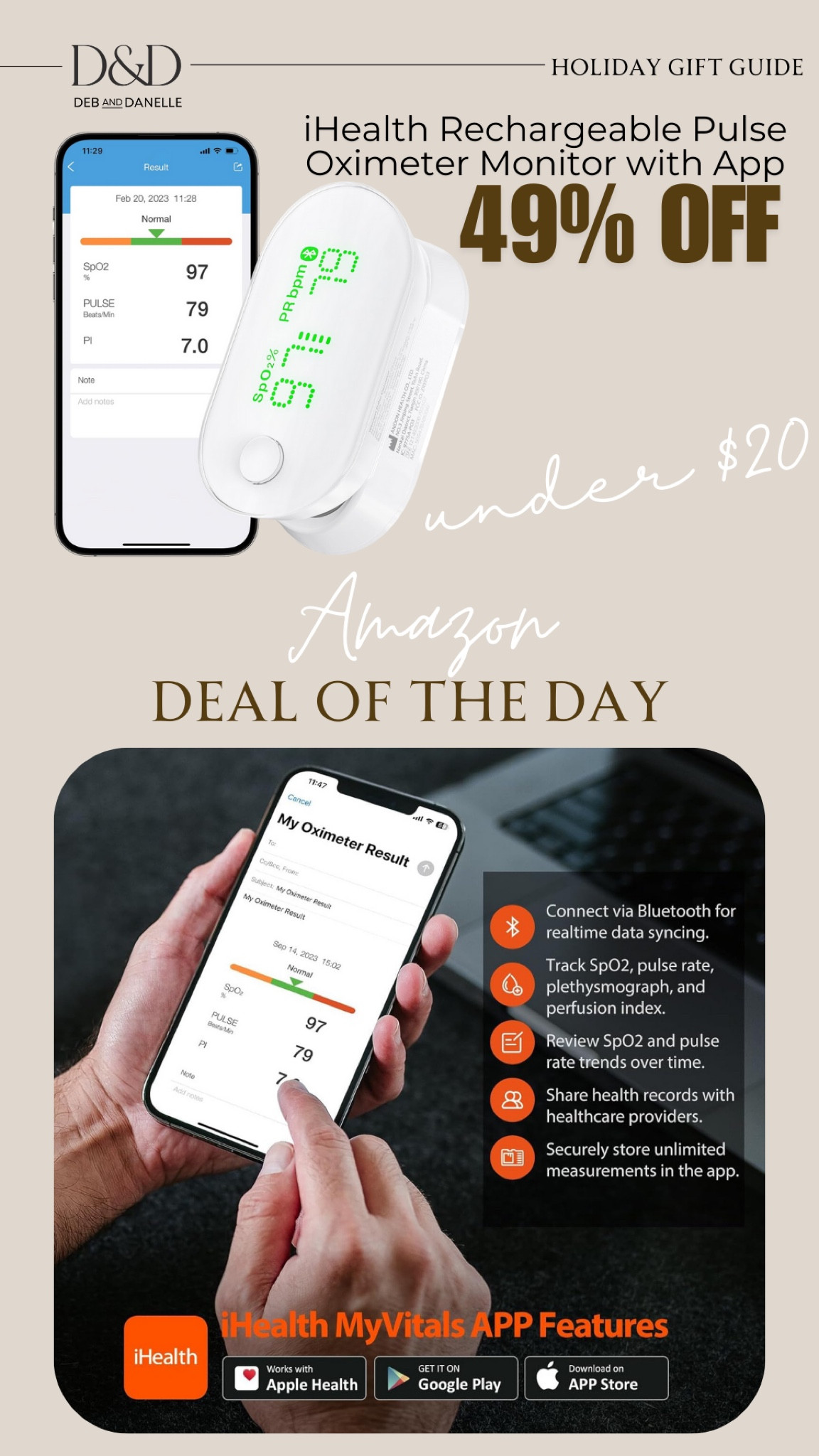 This digital pulse oximeter is a great item to keep in your home just in case. It also comes with a free app to track all of your readings. This would also be a great gift for a parent or grandparent.  

#LTKSaleAlert #LTKGiftGuide