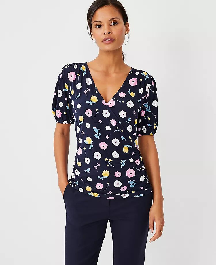 Floral Puff Sleeve Wrap Top | Ann Taylor (US)