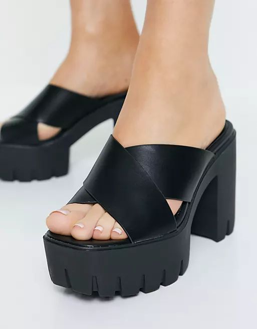 ASOS DESIGN Wide Fit Neale chunky platform heeled sandals in black | ASOS (Global)
