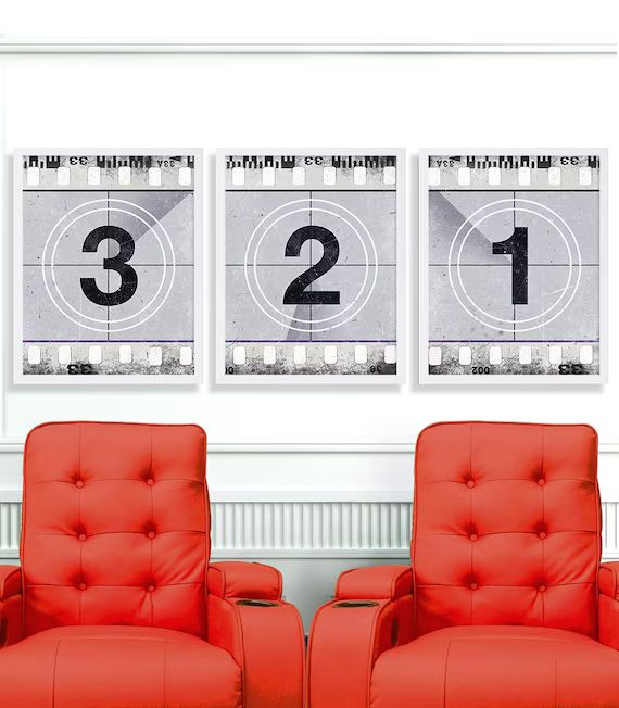 Three Movie Art Prints Black and White Movie Print Wall Art Numbers Film Strip Vintage Film Reel ... | Etsy (US)