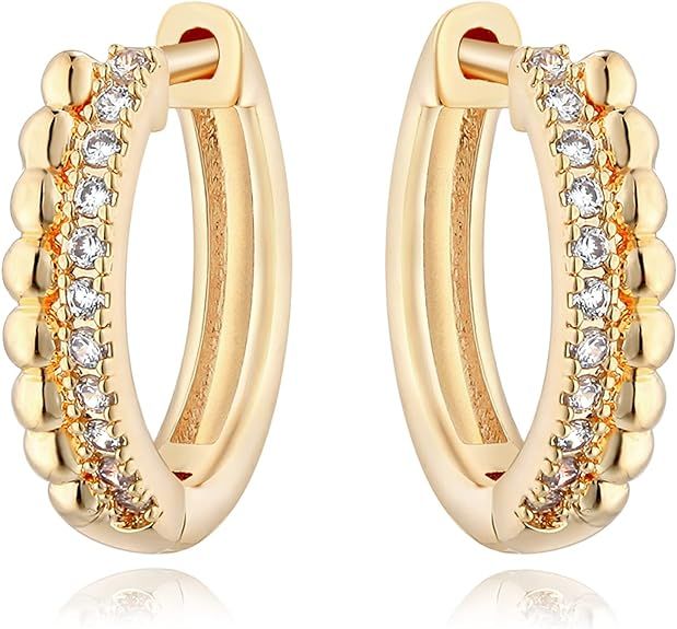 VACRONA Gold Hoop Earrings Huggie Earrings for Women 14k Gold Plated Small Hoops Earrings for Tee... | Amazon (US)