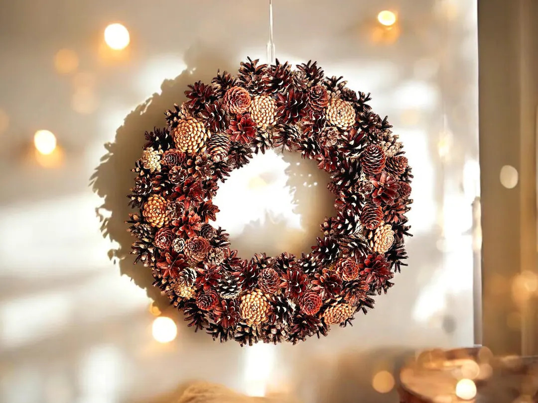 Pinecone Wreath Fall Wreath Winter Wreath Rustic Farmhouse Christmas Front Door Wreath Natural Fo... | Etsy (US)