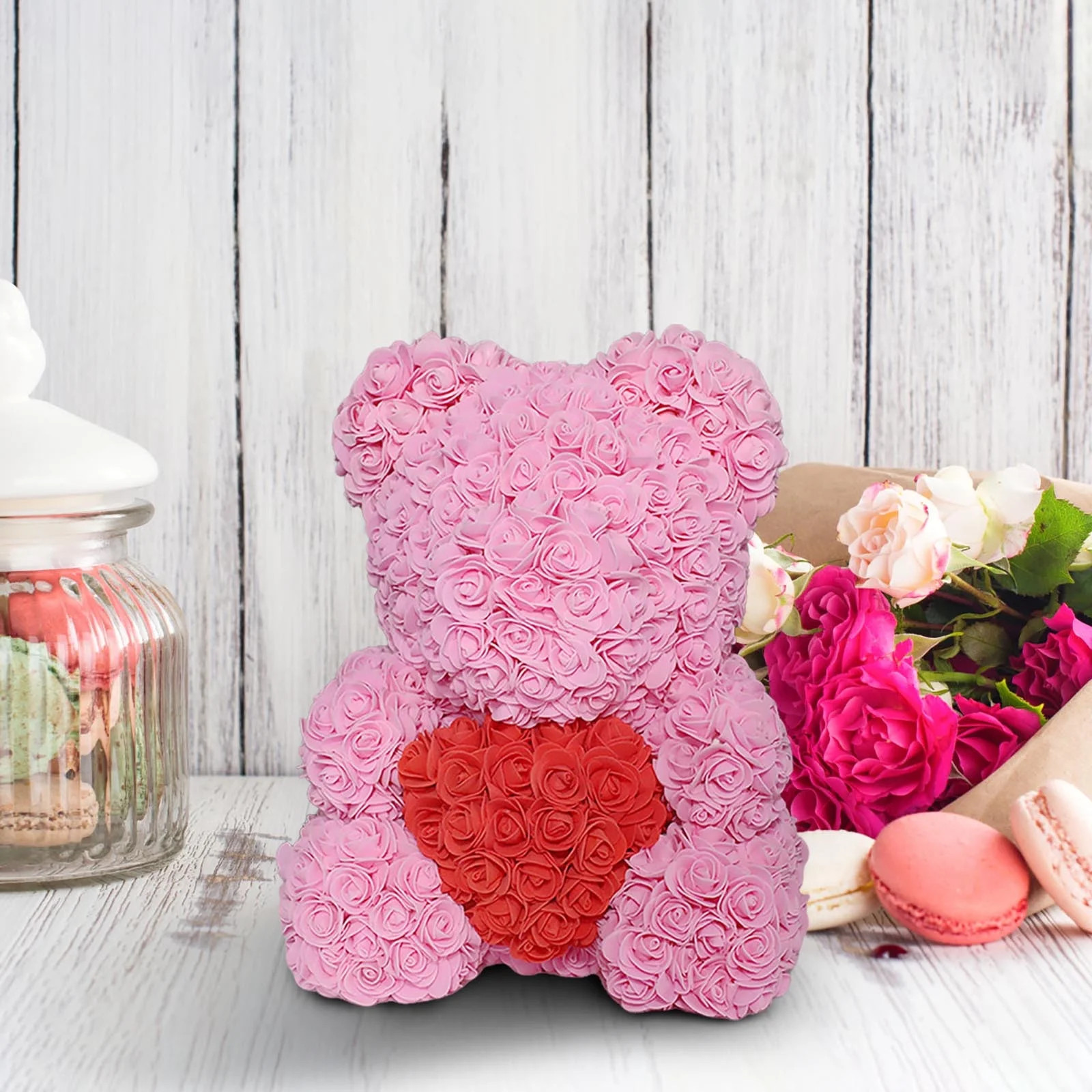 Ovzne Faux Rose Bear – Handmade Artificial Flower Teddy In Gift Box, Romantic Forever Bloom For... | Walmart (US)