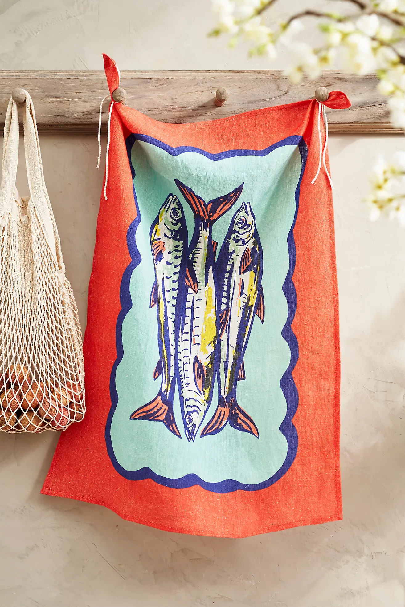 Sardines Linen Dish Towel, Red | Terrain