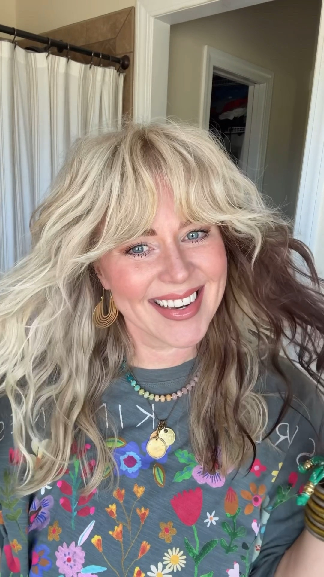 ✂️Trimming my bangs and fringe
🌸Tee one size & earrings are both @Natural Life 
✨Brass necklace save with code MANDIE20’@twistedailver

#LTKootd #LTKOver40