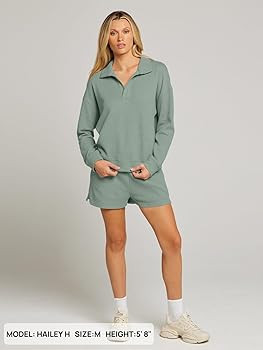 MEROKEETY Women's 2 Piece Waffle Knit Lounge Sets Long Sleeve Shorts Outfits Pjs with Pockets | Amazon (US)