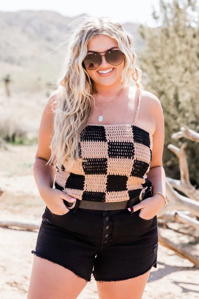 Paint The Sky Black and Tan Checkered Sweater Tank | Pink Lily