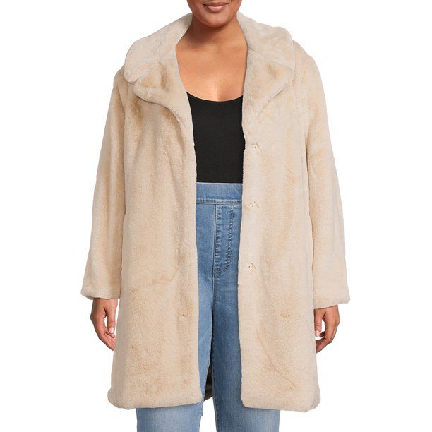 Time and Tru Women's and Plus Full Length Faux Fur Coat - Walmart.com | Walmart (US)