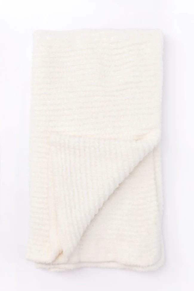 Maybe I'll Stay Fuzzy Cream Blanket | Pink Lily
