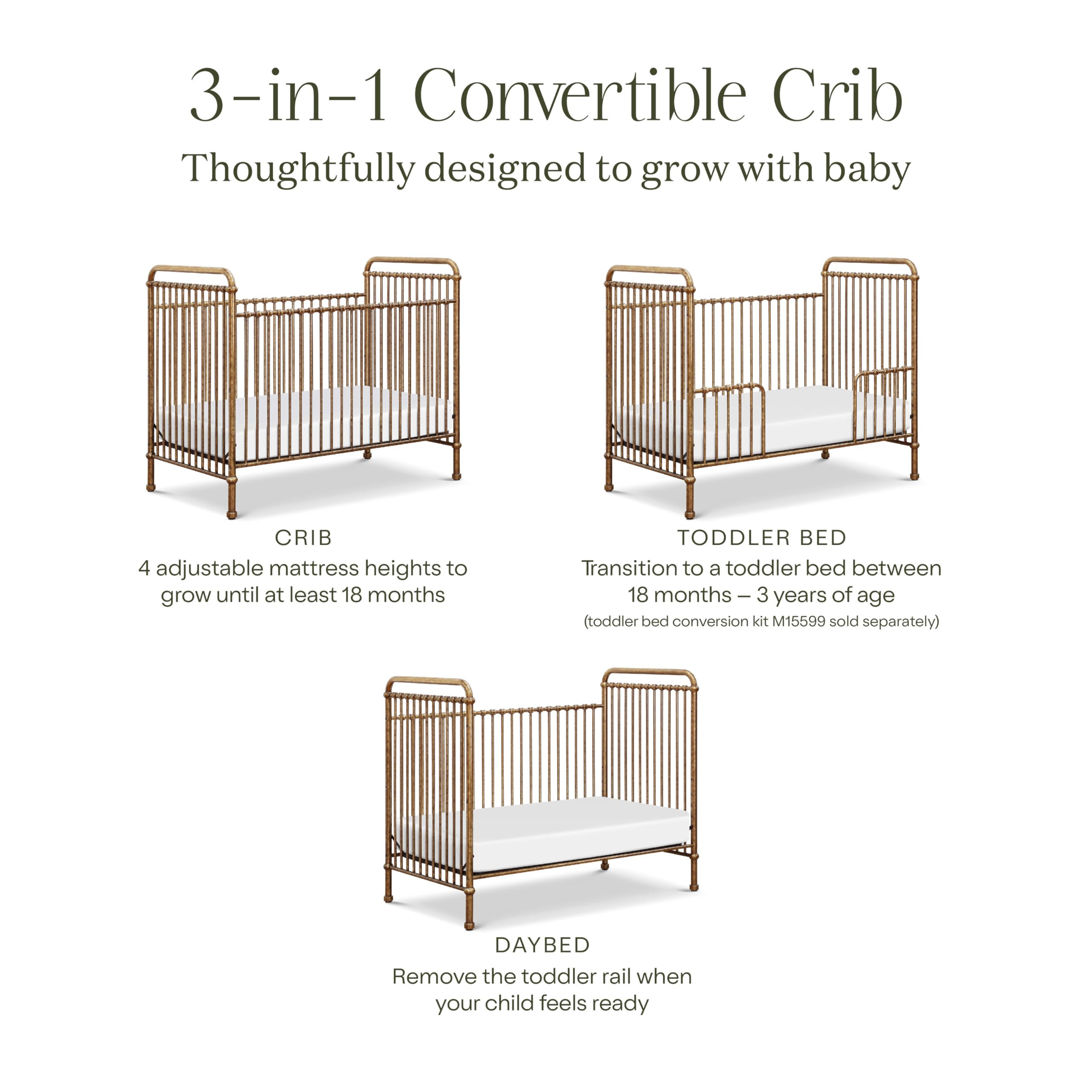 NAMESAKE Abigail 3-in-1 Convertible Baby Crib (Gold) - GREENGUARD Gold Certified - Convertible Cr... | Amazon (US)