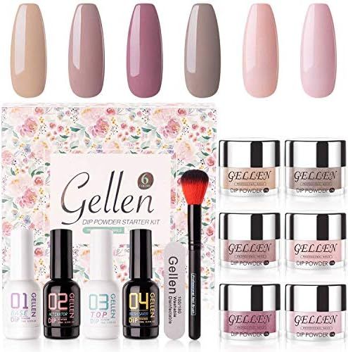 Gellen Dip Powder Nail Kit - 6 Colors Dipping Powders Nail Kit Starter - with Base Top Coat Activ... | Amazon (US)