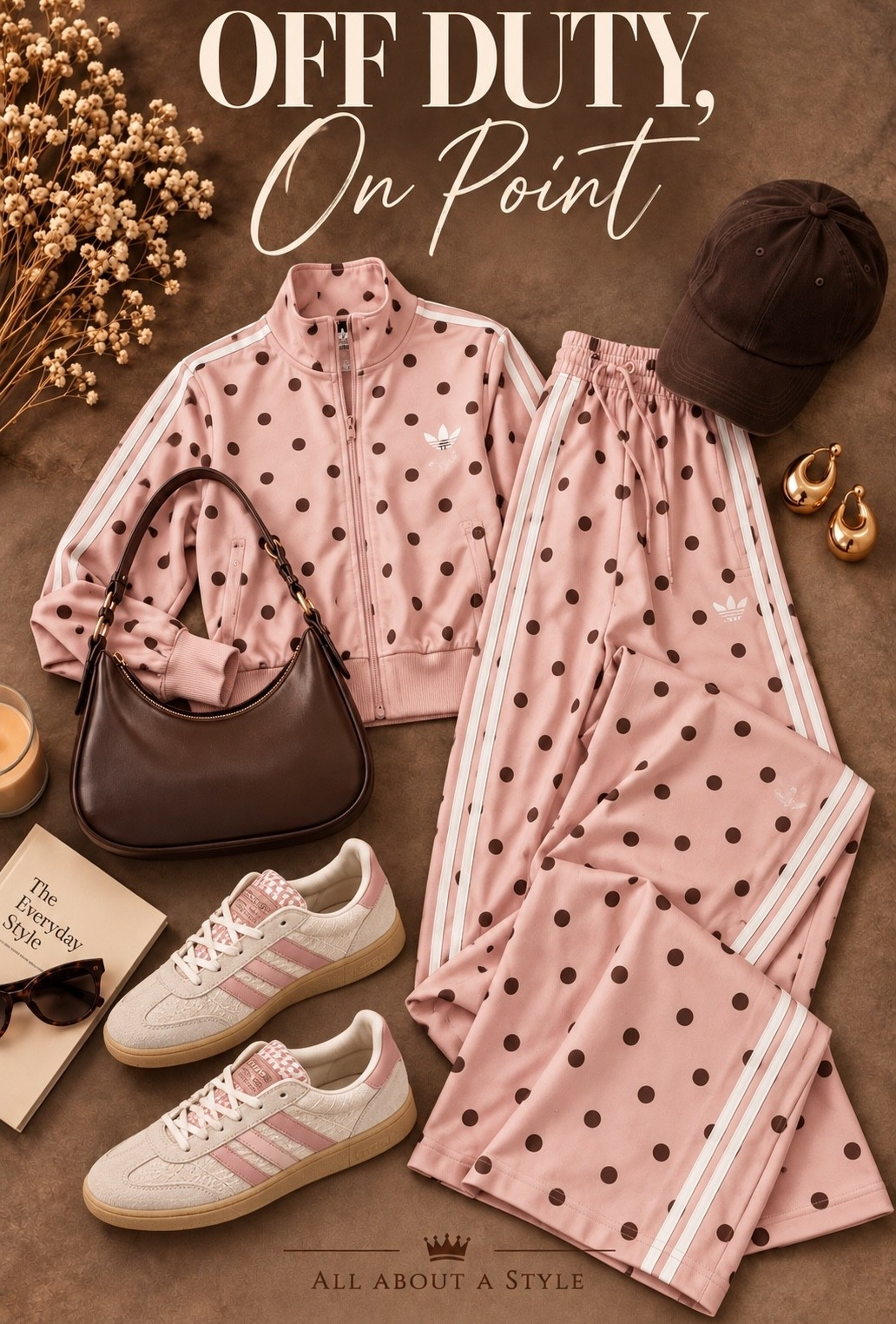 Blush pink, playful polka dots, and a sporty silhouette. The styling trick? Ground the matching set with chocolate accessories and pink-accented sneakers for a pulled-together finish.

Your next off-duty outfit is waiting. Find all the pieces on my LTK. 🤎

#AdidasStyle #TracksuitStyle #PinkOutfit #OutfitInspiration #AllAboutAStyle @adidas
