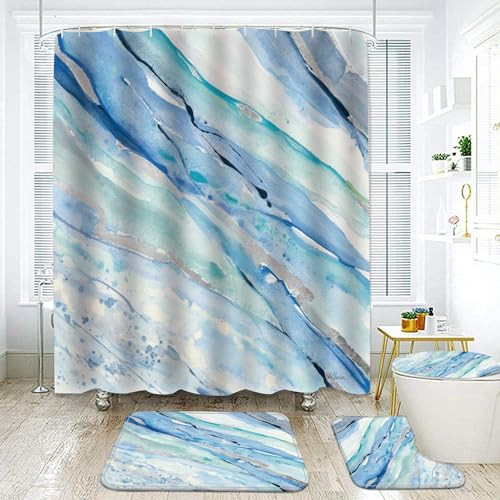 RLHHUG Marble Texture Shower Curtain Sets , Washable Durable Premium Curtains 72×72In with Hooks, Toilet Contour Mat and Lid Cover for Bathroom Decor | Amazon (US)