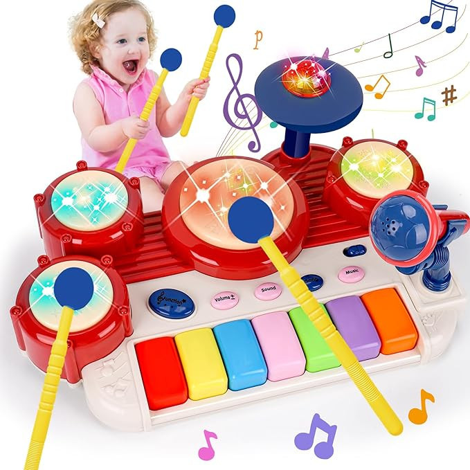 2 in 1 Musical Toys for Toddlers 1-3 Piano Keyboard & Drum Music Instruments Learning Toddler Toy... | Amazon (US)