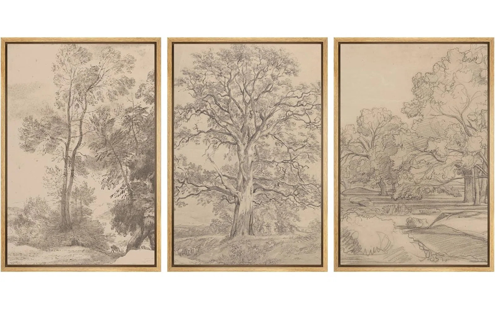 IDEA4WALL Vintage Forest Tree Sketch Rustic Countryside Landscape Picture Framed Canvas 3 Piece P... | Wayfair North America